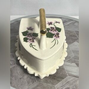 Vintage Ceramic Iron-Shaped Trinket Box with Floral Design